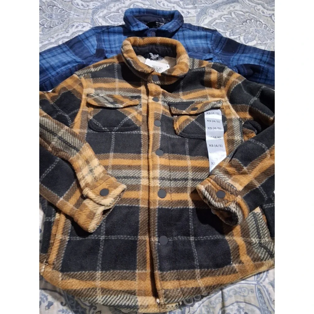 3 Member's Mark Boys Sherpa‎ Lined Shackets Size XS 4/5 Plaid Outerwear Gorpcore